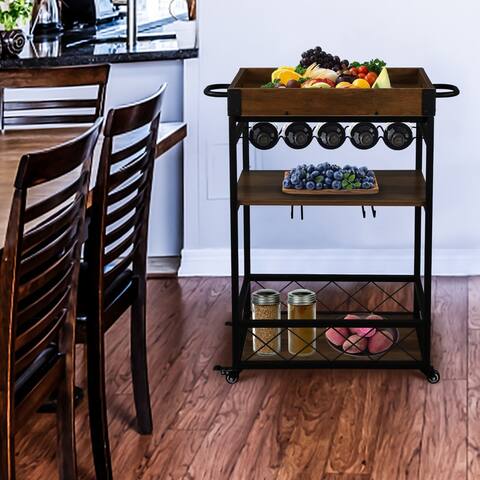 Portable 3-Layer Kitchen Storage Cart Wine Rack