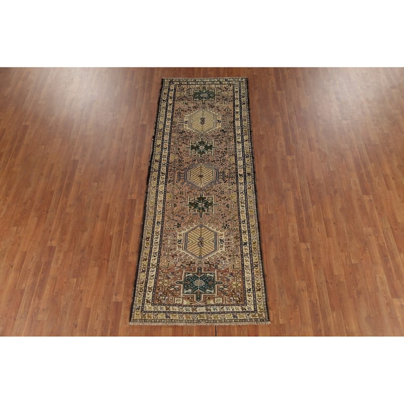 Tribal Gharajeh Persian Vintage Runner Rug Hand-Knotted Wool Carpet - 3'7"x 9'7"