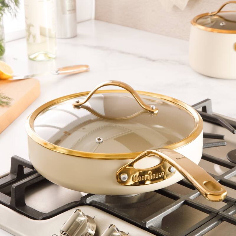 Bloomhouse 8 Piece Pots and Pans Heavy Duty Aluminum Premium PFA Free Ceramic Nonstick - Almond Cream