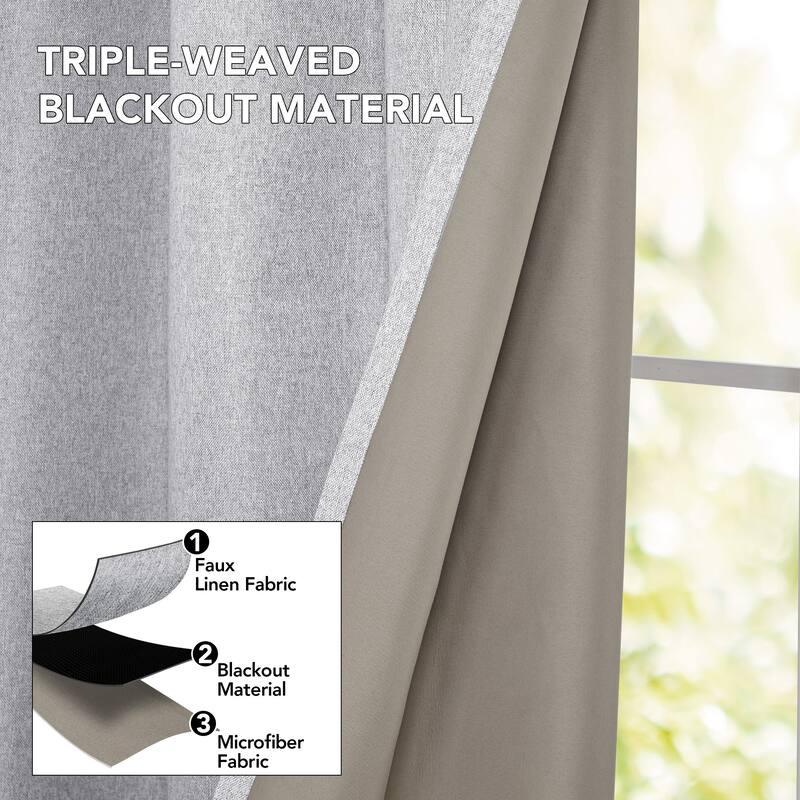 Deconovo Faux Linen Blackout Curtains Grommet Drapes for Living Room 2 Panels