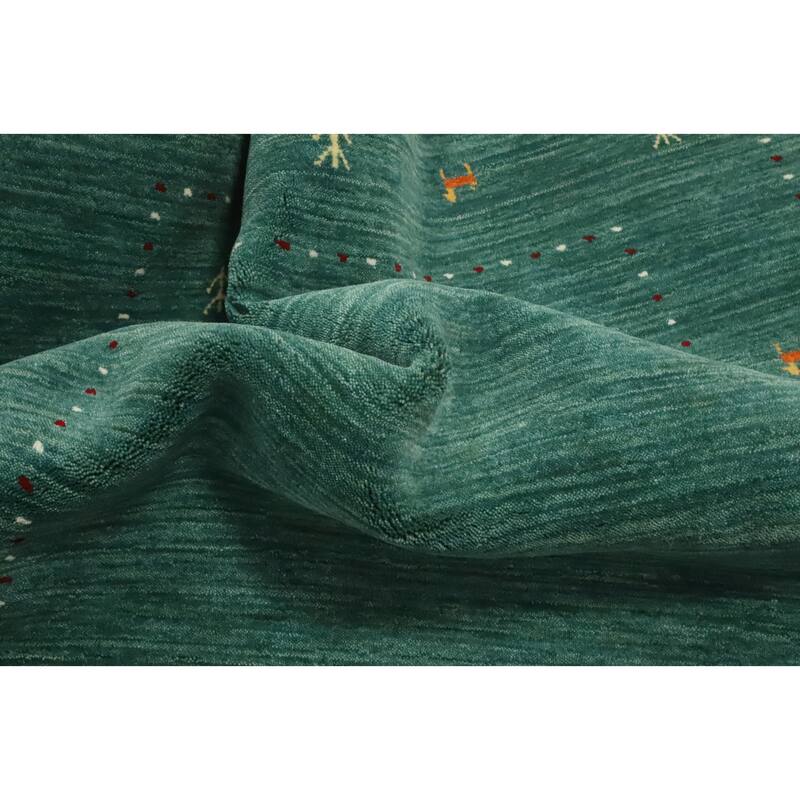 Hand Knotted Oriental 100% Wool Carpet Tribal Animal Pictorial Green Gabbeh Area Rug - 7' 10'' X 4' 11''