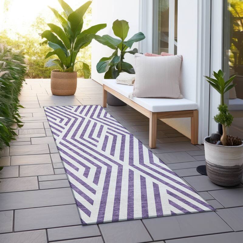 Baso Sleek Geometric Weather Resistant Blended Style Outdoor Rug