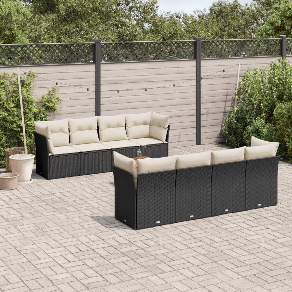 vidaXL Patio Sofa Set with Cushions Outdoor Furniture 9 Piece Poly Rattan - 21.7 x 21.7 x 14.6
