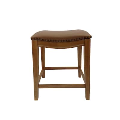 Saddle Counter Stools with Upholstered Seat - 25" - Brown - Set of 2