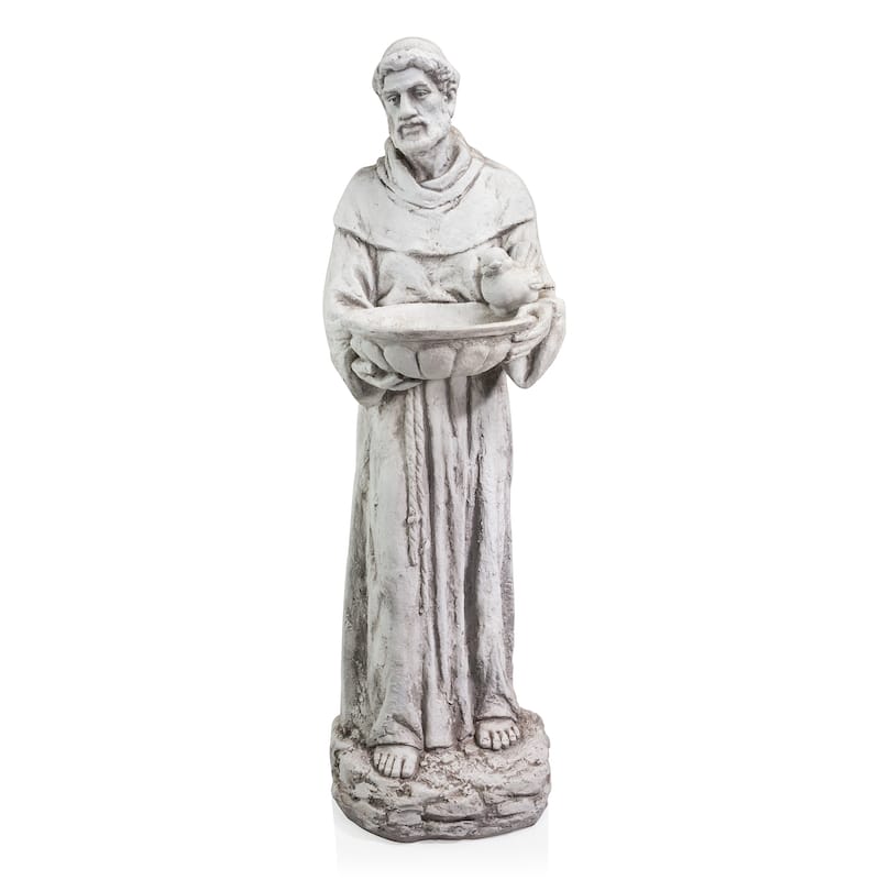 Alpine Corporation 45" Tall Outdoor Saint Francis Birdbath Statue Yard Art Decoration, Light Gray