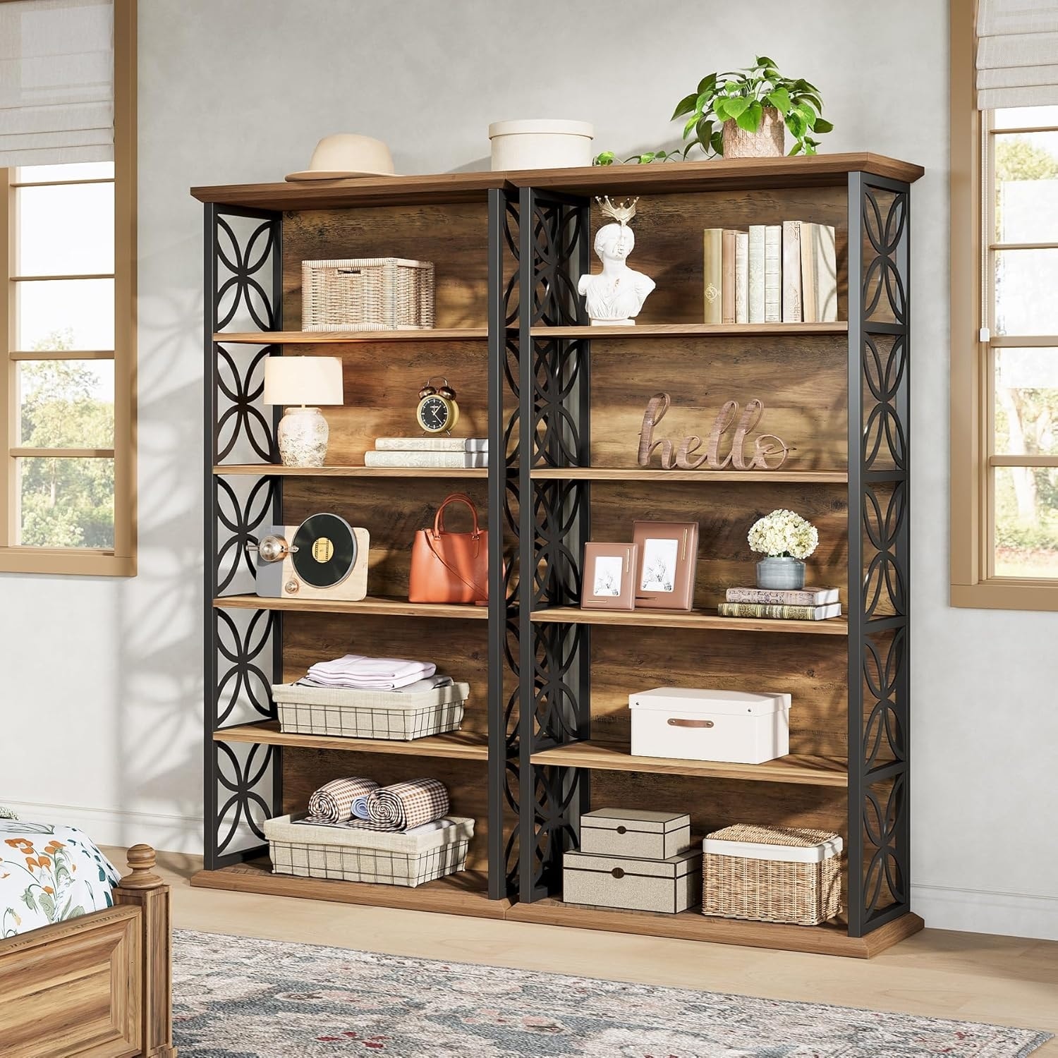 6-Tier Tall Bookshelf, 71" Industrial Bookcase