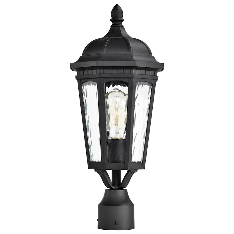 East River Outdoor Post Light Pole Lantern 1 Light Matte Black Finish Clear Water Glass
