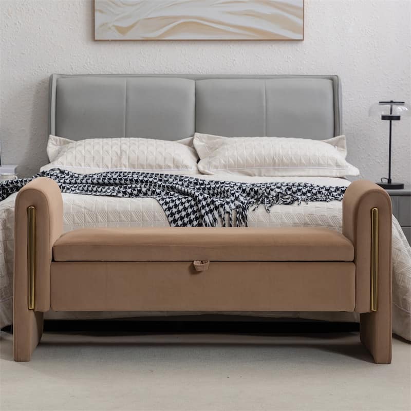 Storage Bench Bedroom Bench With Gold Metal Trim Strip For Living Room