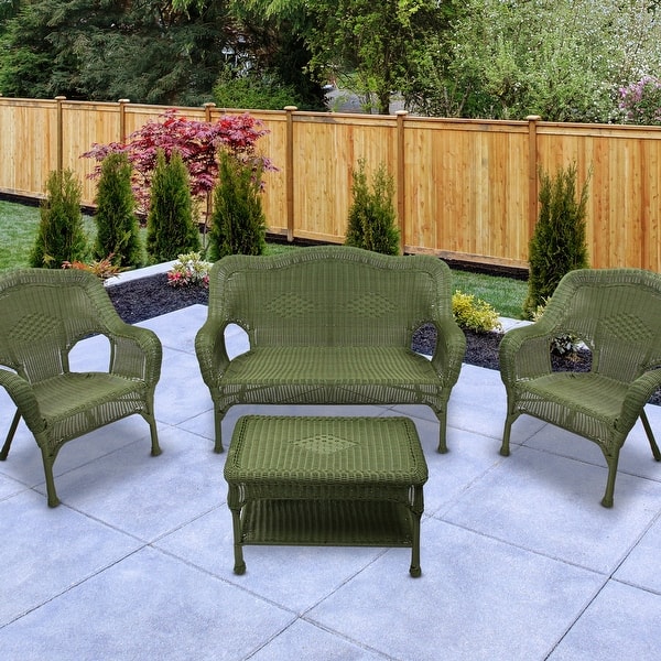 slide 2 of 9, Wicker Outdoor Patio Conversation Set - Moss Green - 4pc