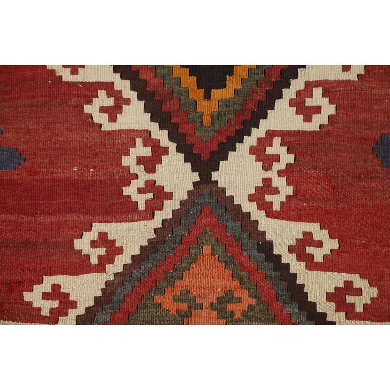 Red Medallion Kilim Qashqai Persian Vintage Rug Flatweave Wool Carpet - 5'1" x 8'3"