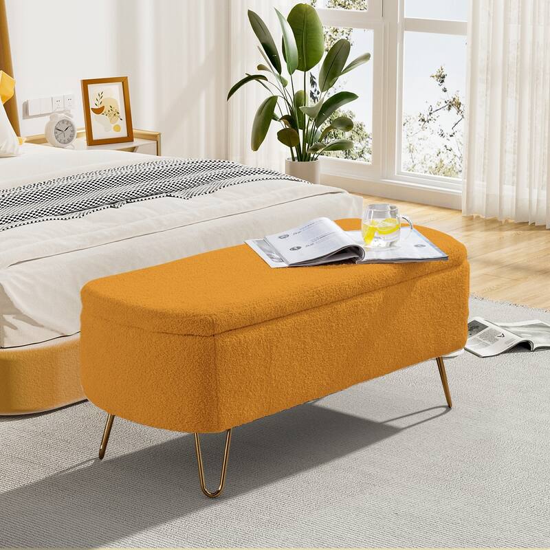 Ouyessir Modern Sherpa Storage Bench, Ottoman with Storage - Orange