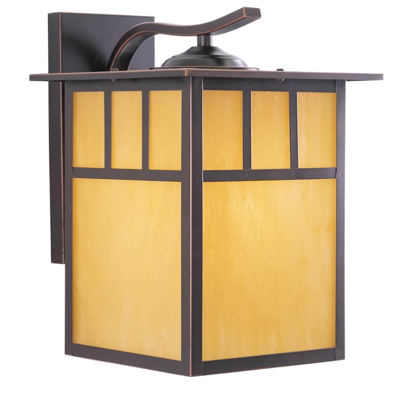 Mission 1 Light Bronze Rectangle Outdoor Wall Lantern Honey Glass - 9-in W x 12.5-in H x 11-in D - Burnished Bronze - 9-in W x 12.5-in H x 11-in D