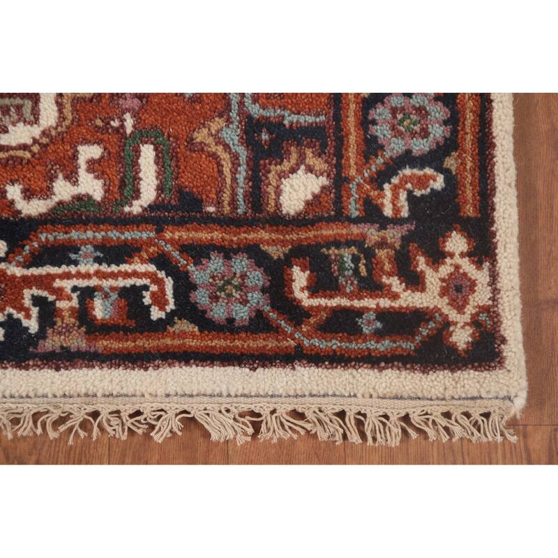 Geometric Beige Heriz-Serapi Oriental Runner Rug Handmade Wool Carpet - 2'6"x 8'0"