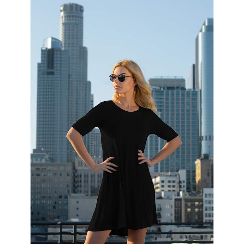 24seven Comfort Apparel Soft Flare T Shirt Dress with Pocket Detail