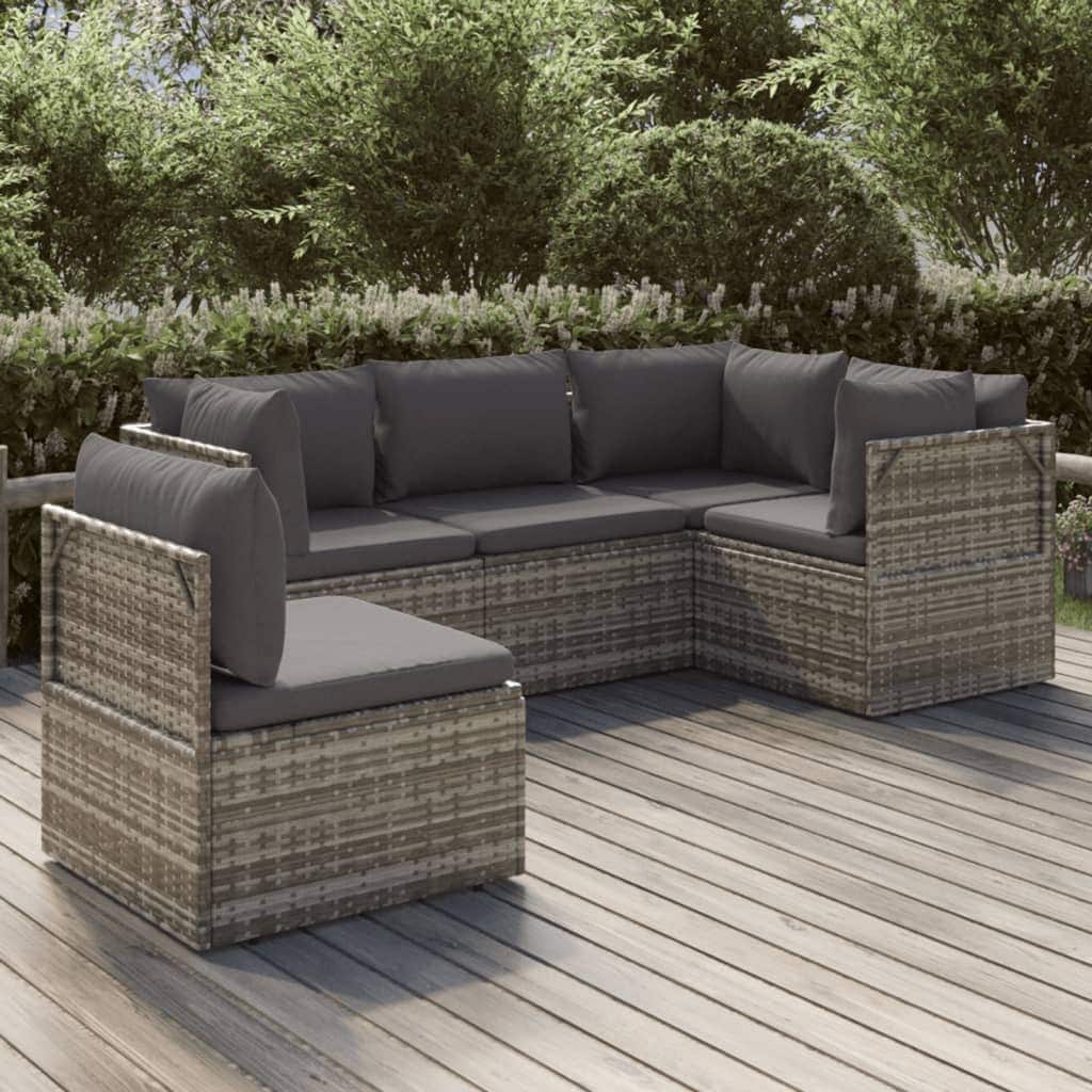 vidaXL 7 Piece Patio Lounge Set with Cushions Gray Poly Rattan