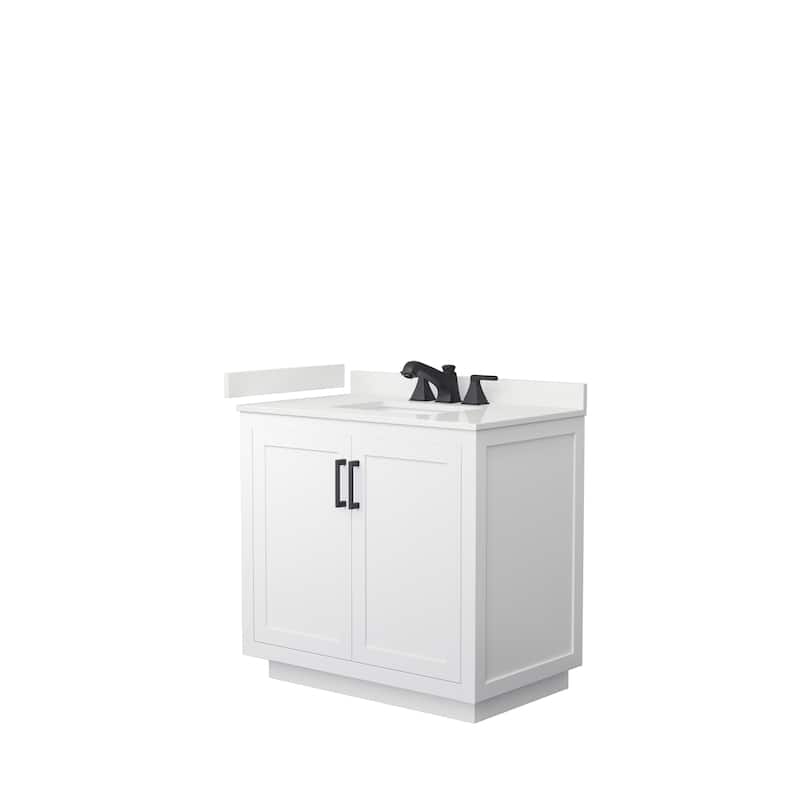 Miranda 36-inch Single Vanity, Quartz Top - White, Black Trim, White Quartz Top