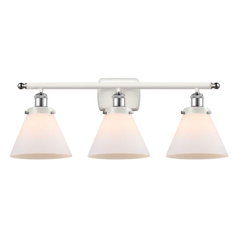 Innovations Lighting 916-3W-13-28 Cone Vanity Cone 3 Light 28" Wide - White and Polished Chrome / Matte White