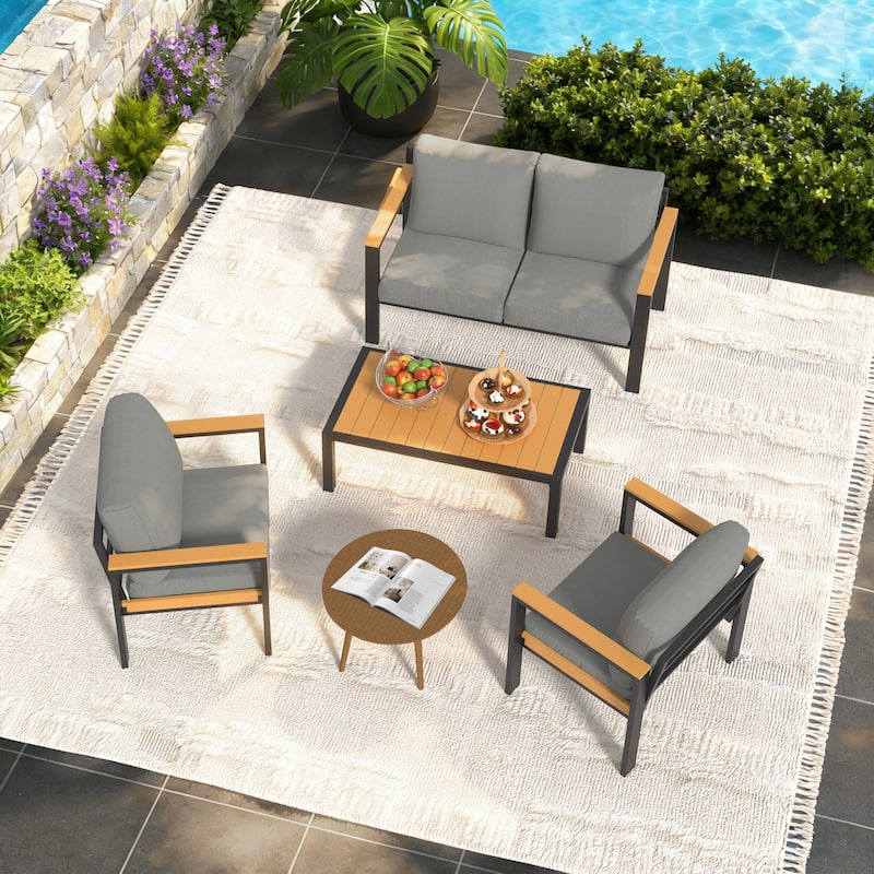 4/5/7-Piece Patio Conversation Set with Table, All-Weather Aluminum Furniture for Outdoor Living - Gray/Black