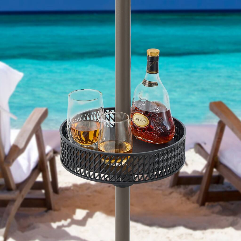Black Resin Round Market Patio Umbrella Table Tray