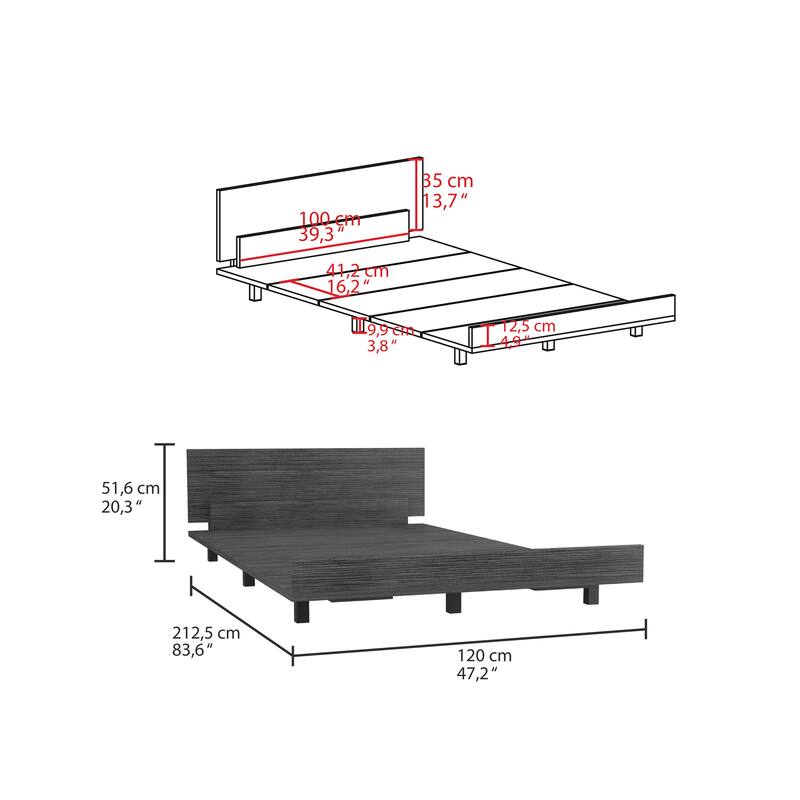 Twin Size Particle Board Panel Bed Base with Headboard and 3-Tier Shelves