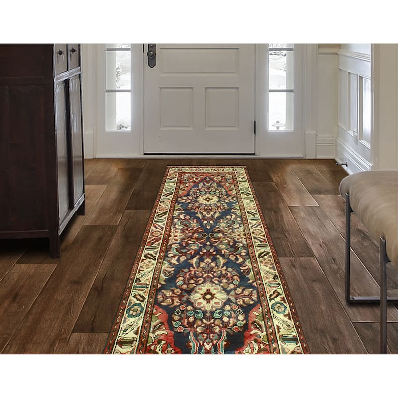 Fine Vintage Distressed Bricia Navy/Beige Runner - 3'6" x 9'5"