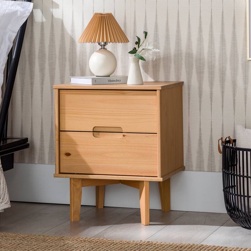 Mid-Century Modern 2-Drawer Nightstand in Natural Pine