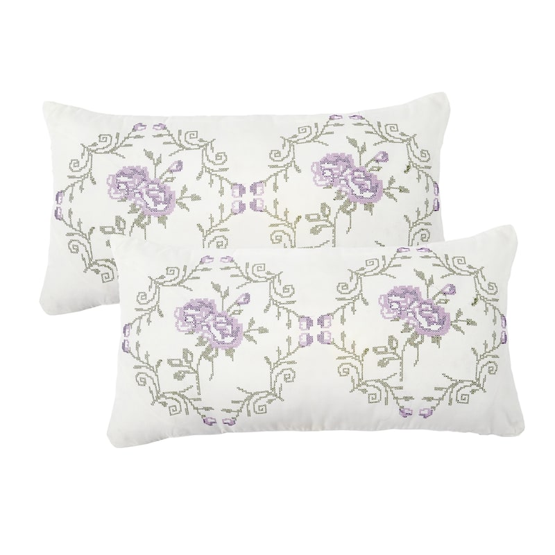 Canvas Pillow Shells with Rose Embellishments (Set of 2), NO INSERT