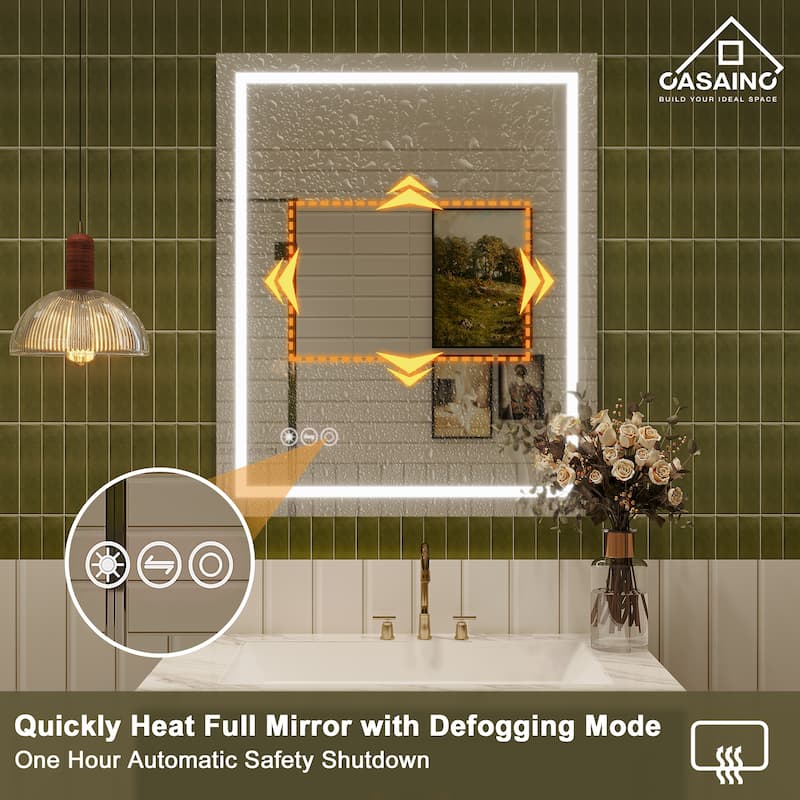 30 in. W x 36 in. H Large Rectangular Frameless LED Wall-Mounted Bathroom Vanity Mirror in Silver