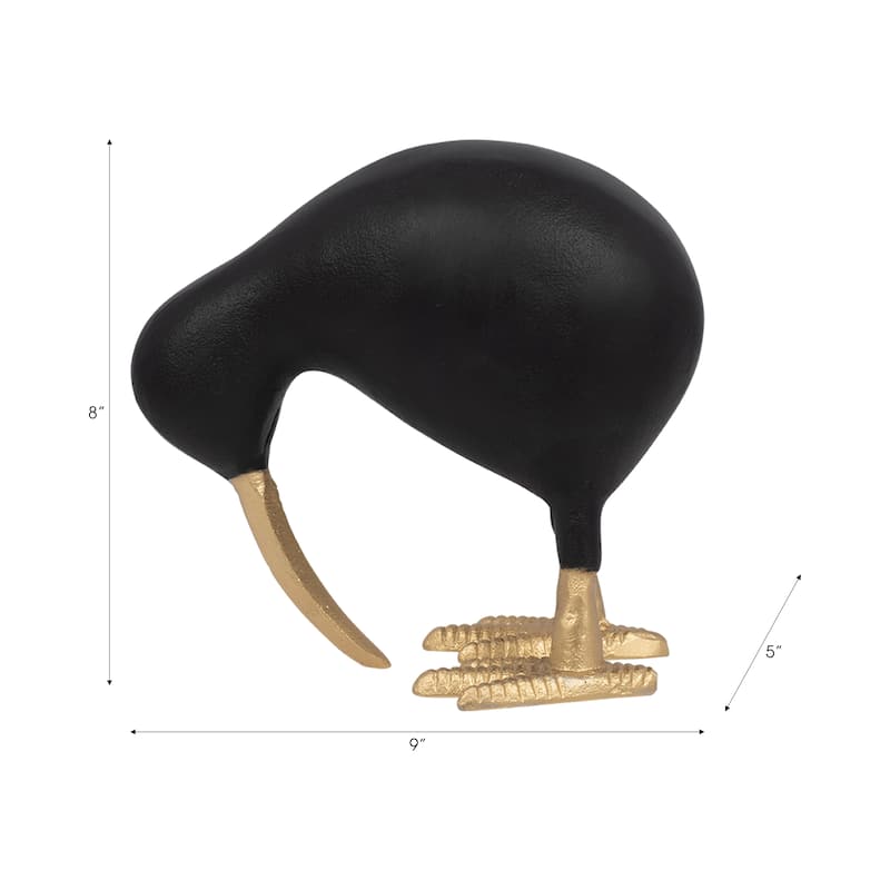 Decorative Metal Kiwi Bird Figurine Sculpture - Black & Gold