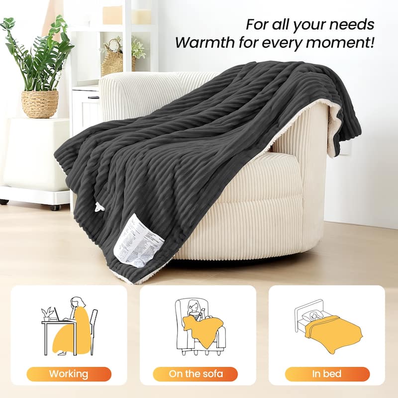 Reversible Flannel & Sherpa Electric Blanket, Heated Throw with Temperature and Timing Functions of a Controller