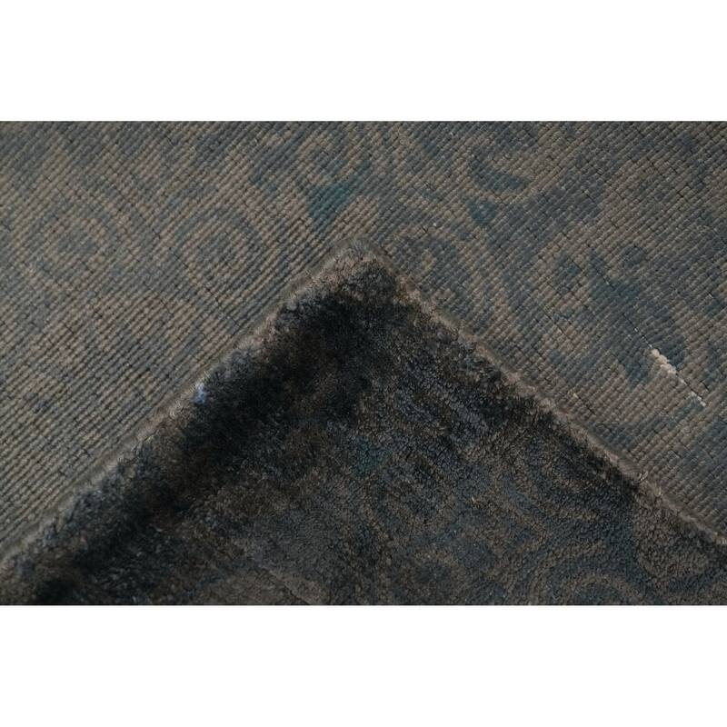 Hand Knotted Oriental Viscose Silk Carpet Modern Floral Greys & Charcoal Abstract Area Rug - 5' 11'' X 3' 9''