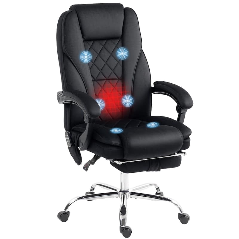 Vinsetto Massage Office Chair with 6 Vibration Points, Heated Reclining Computer Chair, Swivel Desk Chair - Black