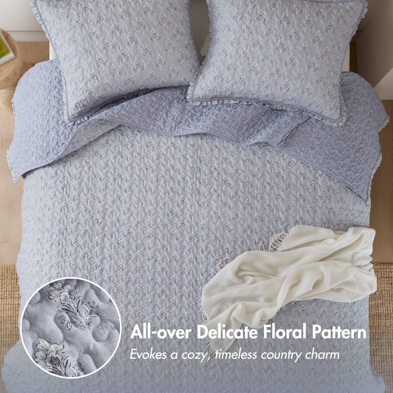 Madison ParK Linwood 3 Piece Ruffle Printed Quilt Set