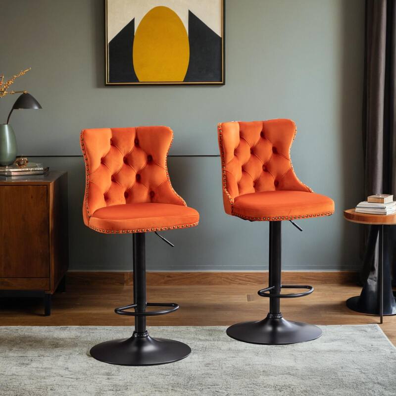 Adjusatble Seat , Modern Upholstered Bar Stools with Backs Comfortable Tufted for Home Pub and Kitchen Island