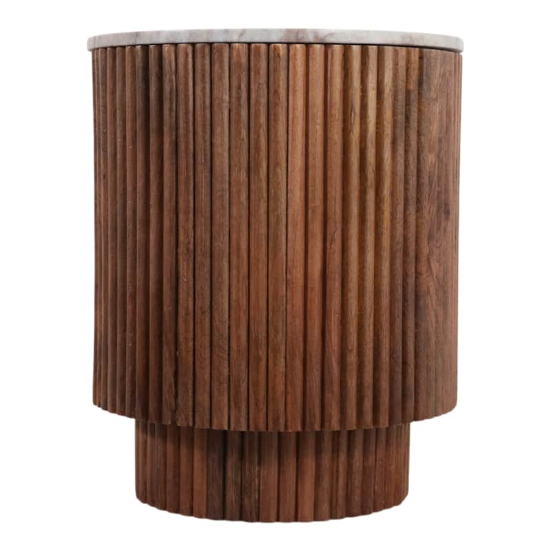 Mango Wood Marble Accent Table Marble Top Fluted Base - 20" Ivory - 16" x 16" x 20"