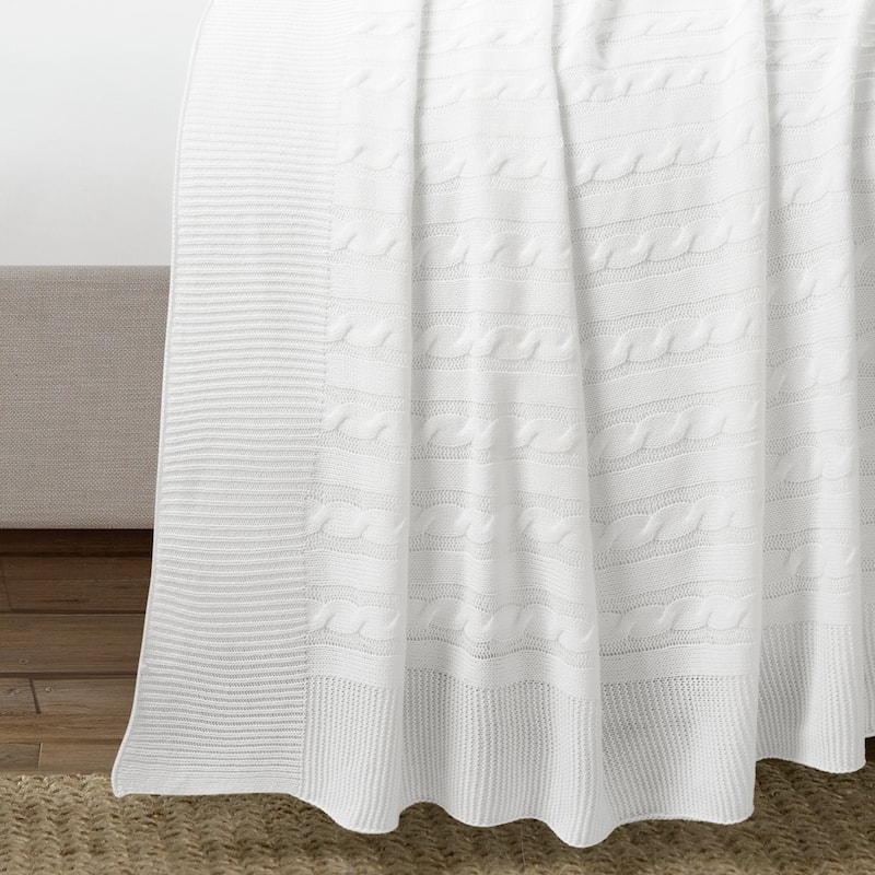 Lush Decor Cable Soft Knitted Oversized Blanket/Coverlet - 88" x 88" - White