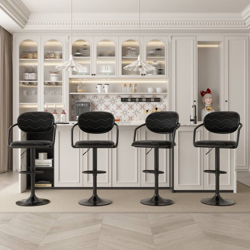 Swivel Bar Stool Set PU Leather Barstools Height Adjustable Counter Stools Bar Chairs For Home Bar Kitchen Dining Room