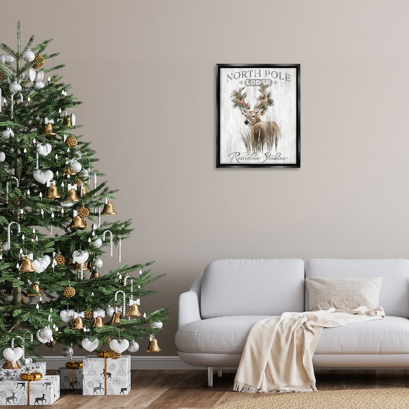 Stupell Festive Winter Reindeer Lodge Framed Floater Canvas Wall Art Design By Cat Thurman Designs