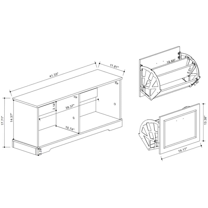 Shoe Storage Bench with 2 Flip Drawers and Adjustable Shelf
