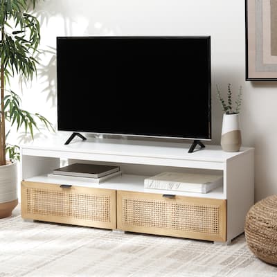 SAFAVIEH Theon 2-Drawer 1-Shelf Entertainment Media Stand (Fits up to 55" Flatscreen TV) - 47.5 in. x 15.5 in. x 17 in.