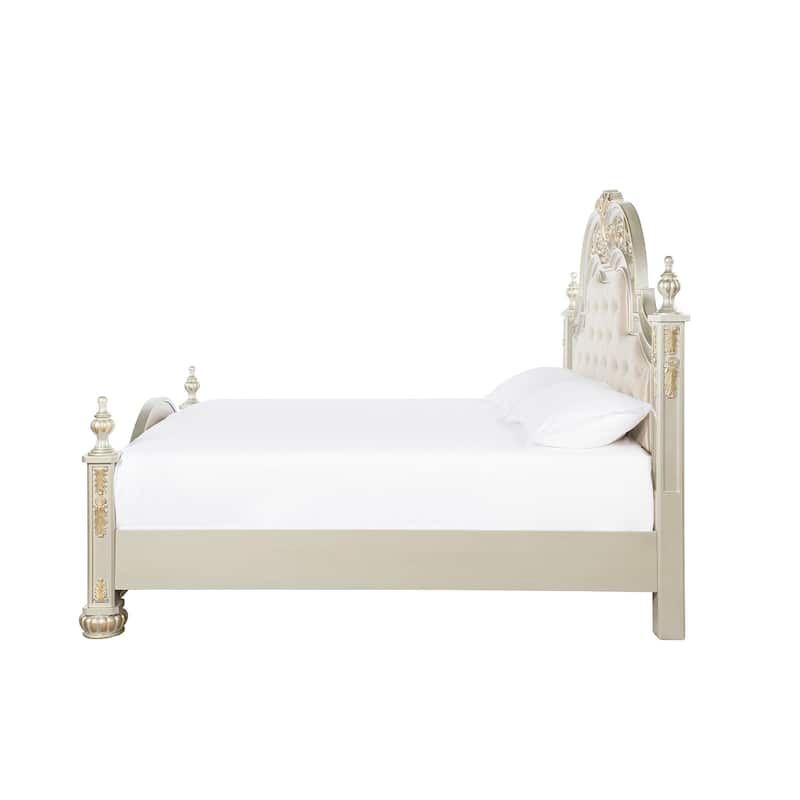 Lyon Cherry Wood Frame Faux Leather Upholstered Panel Bed