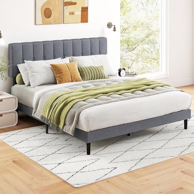 Queen Size Platform Bed Frame with Fabric Upholstered Headboard and Wooden Slats Support, No Box Spring Needed/Easy Assembly