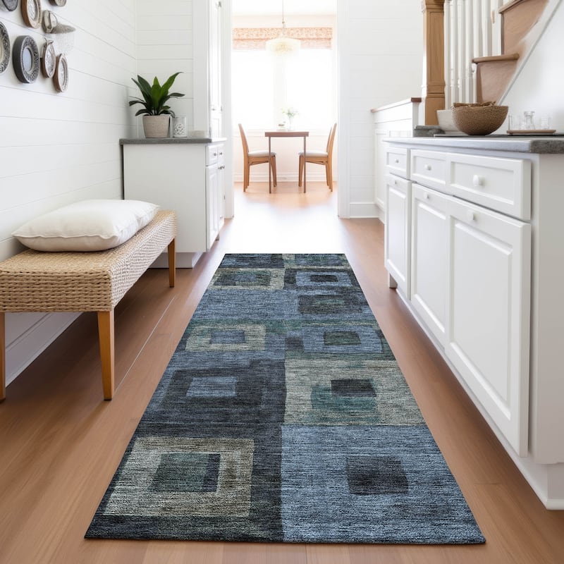 Premium Washable Super Soft Blocky Contemporary Mayfield Rug - Blue - 2'3" x 7'6"
