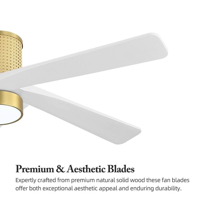 MLiAN 5 Solid Wood Blades DC Motor Indoor Downrod Flush Mount Ceiling Fan Remote Integrated LED