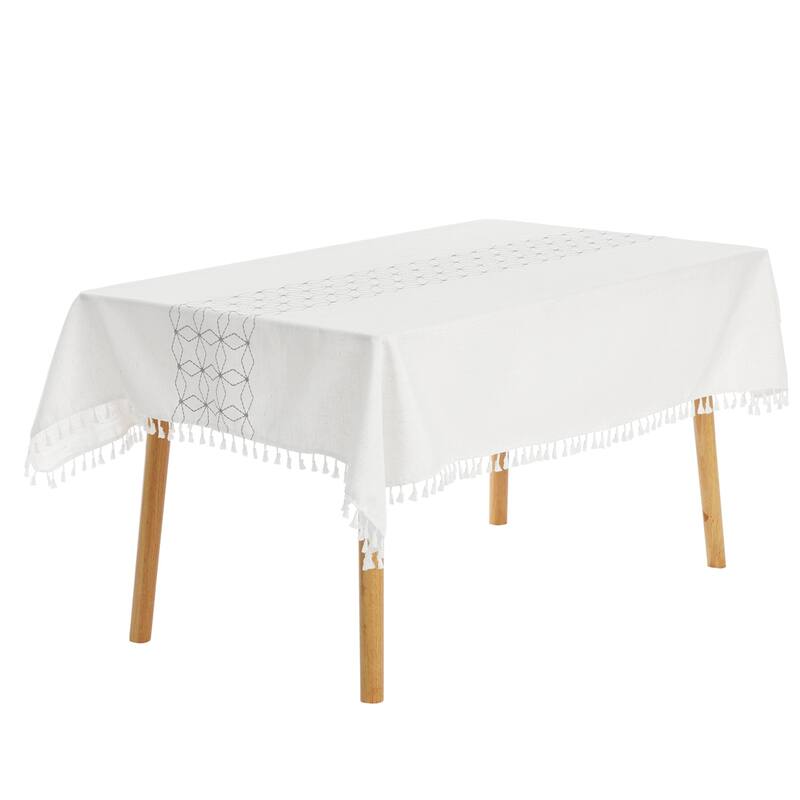 1 Pack Rectangle Tablecloth, Cotton Linen Spillproof Table Cover - Diamond Grey - 55x71inch