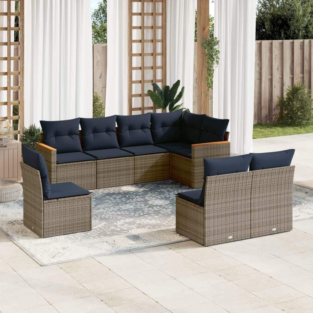 vidaXL Patio Sofa Set with Cushions Outdoor Conversation Furniture Poly Rattan - 24.4x 24.4x 27.2