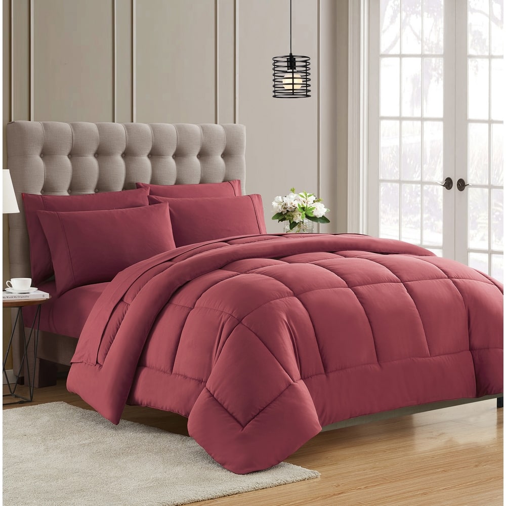 Sweet Home Collection All Season Bed in A Bag Solid Color Comforter & Sheet Set Ultra Soft Bedding