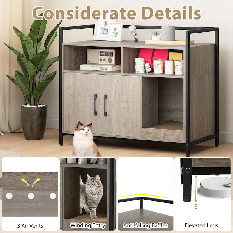 Gymax Cat Litter Box Enclosure w/ Storage Compartments Removable