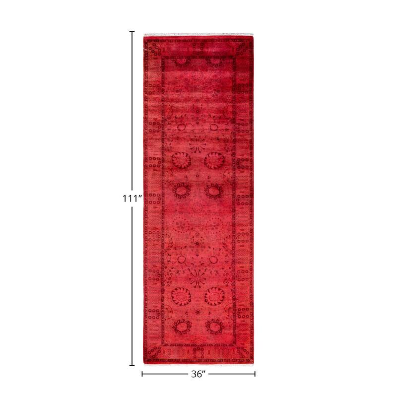 Fine Vibrance, One-of-a-Kind Hand-Knotted Runner Rug - Pink, 3' 0" x 9' 3" - 3' 0" x 9' 3"