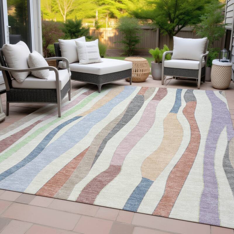 Machine Washable Indoor/Outdoor Modern Stripes Chantille Rug